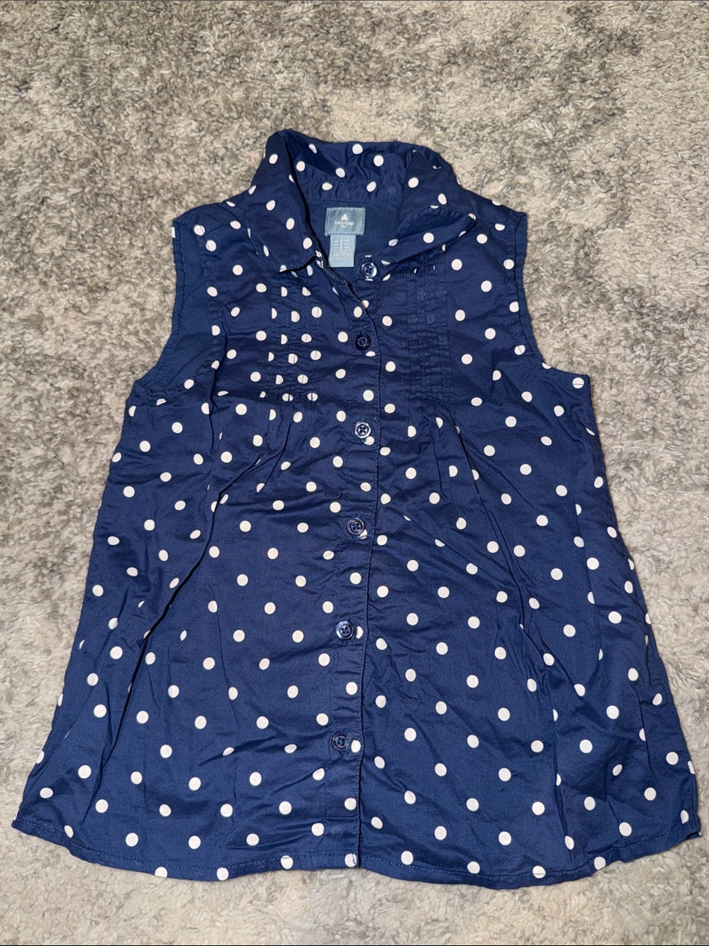 Baby GAP Navy and White Polka Dot Sleeveless Button-Down Top Sz 5
